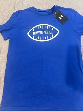 Under Armour Kids Blue Football Graphic Tee with White & Neon Accent